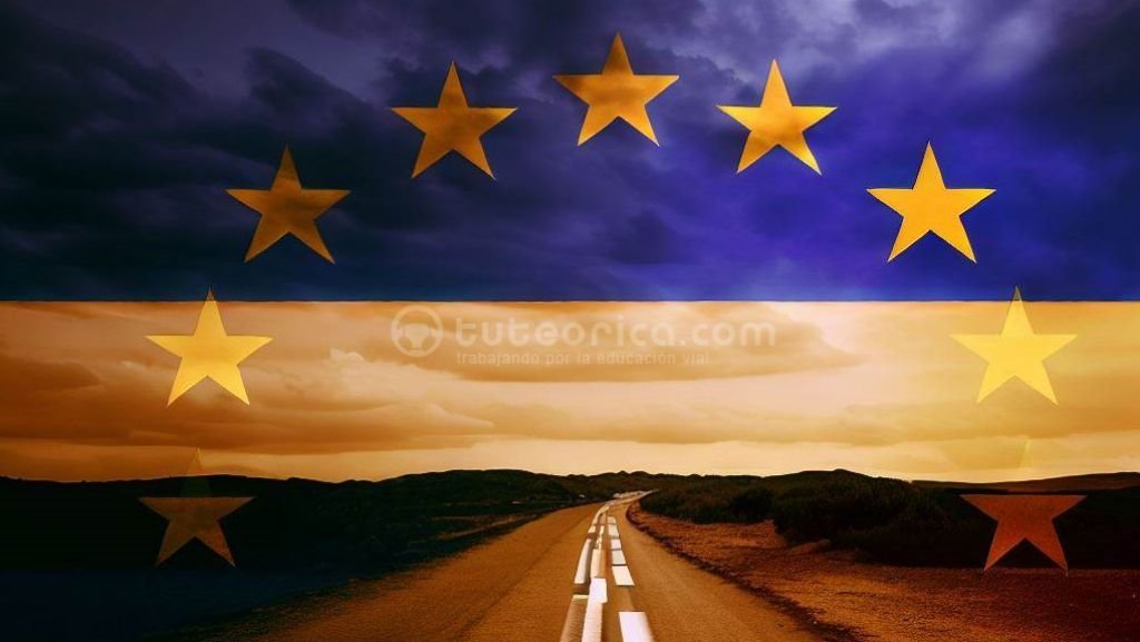 Carretera y bandera Union europea UE