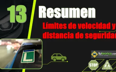 Resumen del Tema 13 del curso teórico del carnet de conducir: límites de velocidad y distancia de seguridad